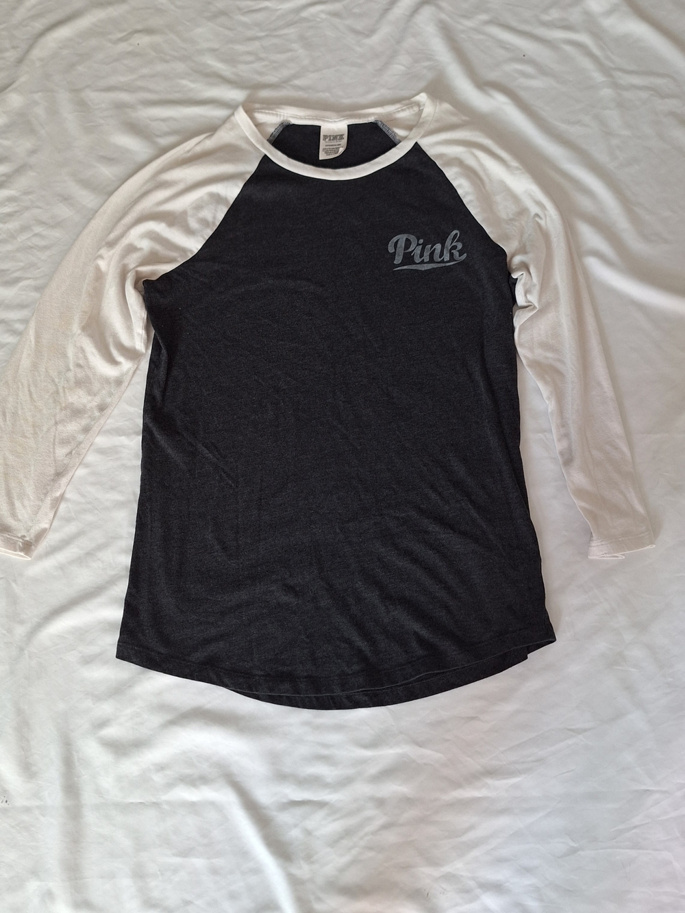 PINK Victorias Secret Long Sleeve Small Baseball Black, White, & Gray Shirt